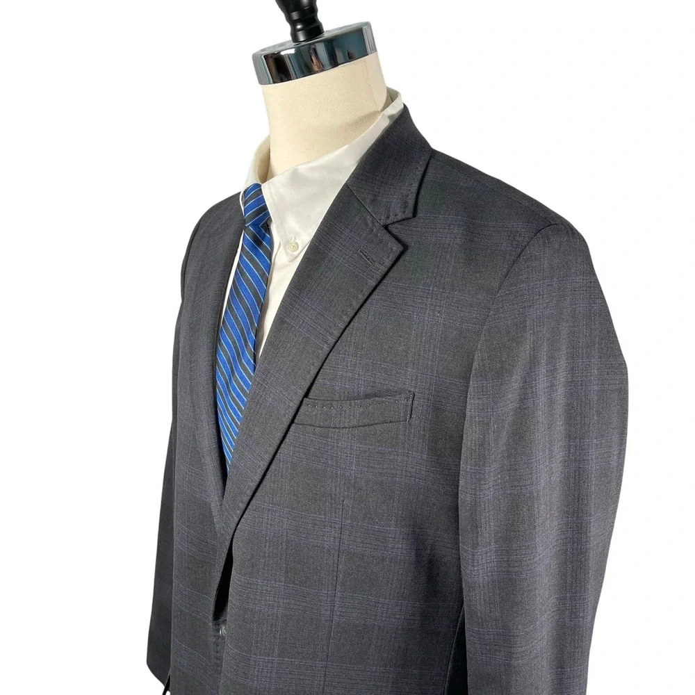 JM Haggar‎ Blazer Suit Separates Mens 46L Tailored Fit Charcoal Blue Plaid